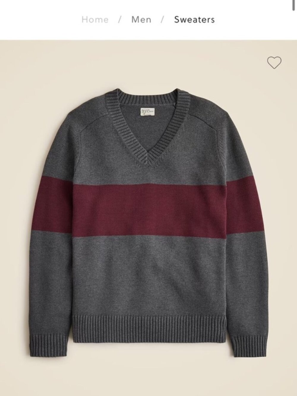 Jcrew Mens Heritage Cotton V-neck Sweater Medium NWT